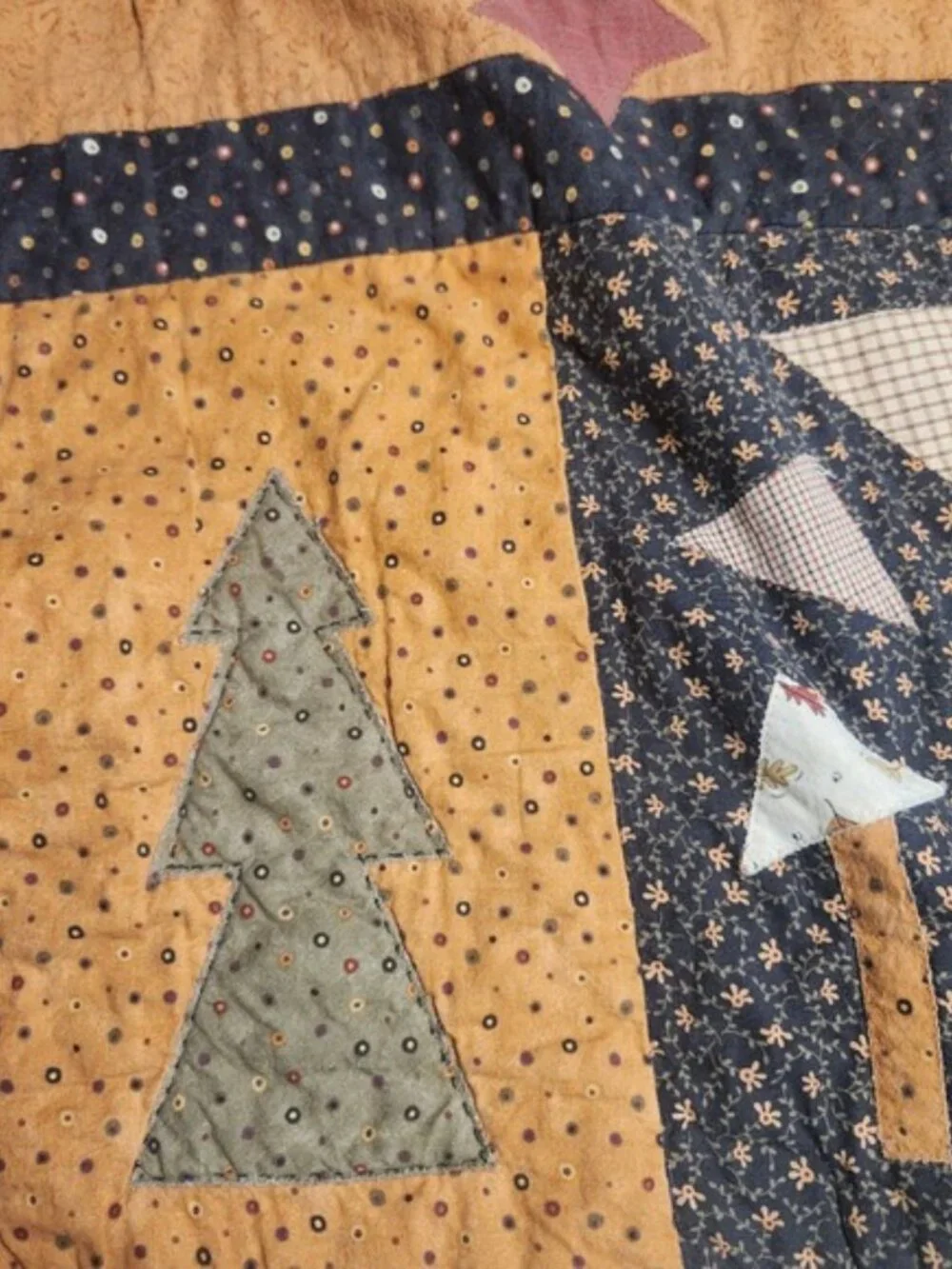 Handmade Quilt Snowman House Tree Autumn‎ Fall Winter Fabric Art Decor farmhouse